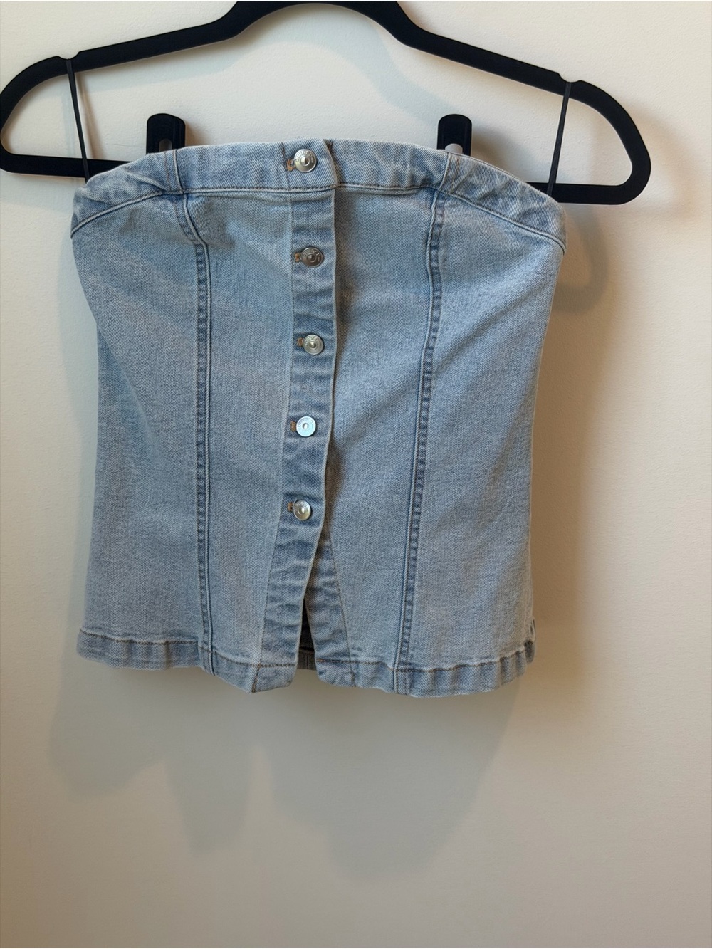 H&M Light Wash Denim Tube Top Fully Functioning Buttons- Strapless Button Front